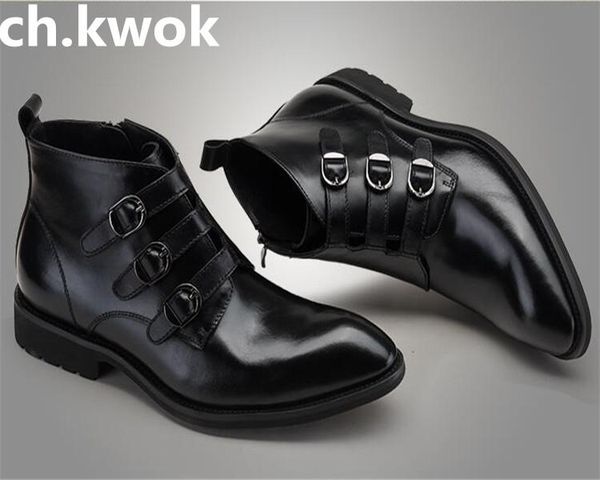 new pointed toe side zipper leather personality buckle design men dress boots low ankle boots, Black
new pointed toe side zipper leather personality buckle design men dress boots low ankle boots, Black