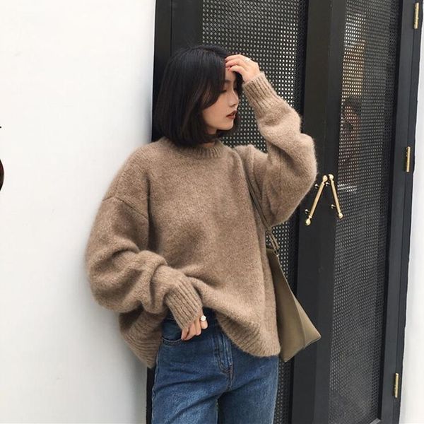 autumn 2021 and winter new release loose thick lazy around the neck women's sweater 1 ybo4, White;black
autumn 2021 and winter new release loose thick lazy around the neck women's sweater 1 ybo4, White;black