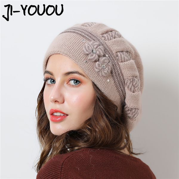 double layer design winter hats for women berets hat rabbit fur warm knitted hat big flower cap beanies new caps 201026, Blue;gray
double layer design winter hats for women berets hat rabbit fur warm knitted hat big flower cap beanies new caps 201026, Blue;gray