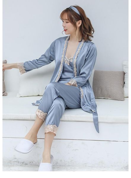5pcs new pajamas suit women spring summer silky satin nightdress nightgown with chest pad breathable comfortable home service, Black;red
5pcs new pajamas suit women spring summer silky satin nightdress nightgown with chest pad breathable comfortable home service, Black;red