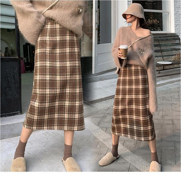 werueruyu 2020 wool plaid skirt button design bodycon high waist autumn winter long elegant woo qylfnc, Black
werueruyu 2020 wool plaid skirt button design bodycon high waist autumn winter long elegant woo qylfnc, Black