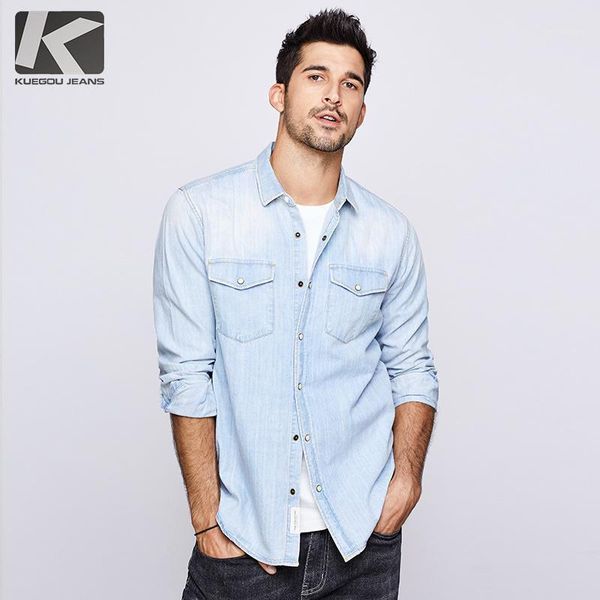 kuegou 2020 autumn 100% cotton denim shirt men dress casual slim fit long sleeve for male fashion brand blouse plus size 62761, White;black
kuegou 2020 autumn 100% cotton denim shirt men dress casual slim fit long sleeve for male fashion brand blouse plus size 62761, White;black