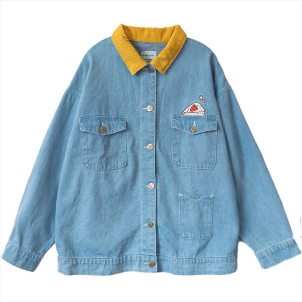 2021 new strawberry cake patch embroidery cute turn down collar oversized long sleeve denim jacket drop shipping, Black;brown
2021 new strawberry cake patch embroidery cute turn down collar oversized long sleeve denim jacket drop shipping, Black;brown