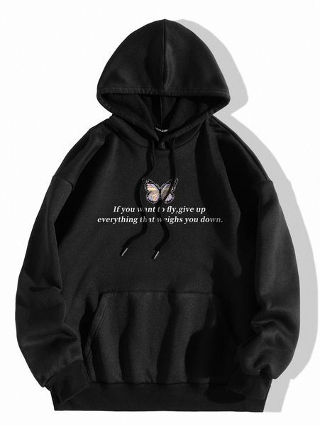 butterfly & slogan print kangaroo pocket thermal lined hoodie n9fk#, White;black
butterfly & slogan print kangaroo pocket thermal lined hoodie n9fk#, White;black