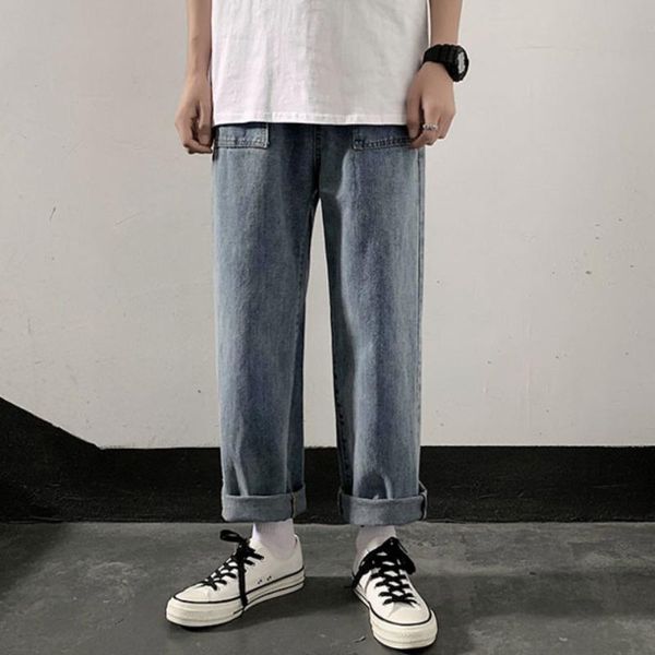 men solid color loose jeans korean casual fashion harajuku streetwear straight leg pants wide leg pants retro ankle-length, Blue
men solid color loose jeans korean casual fashion harajuku streetwear straight leg pants wide leg pants retro ankle-length, Blue