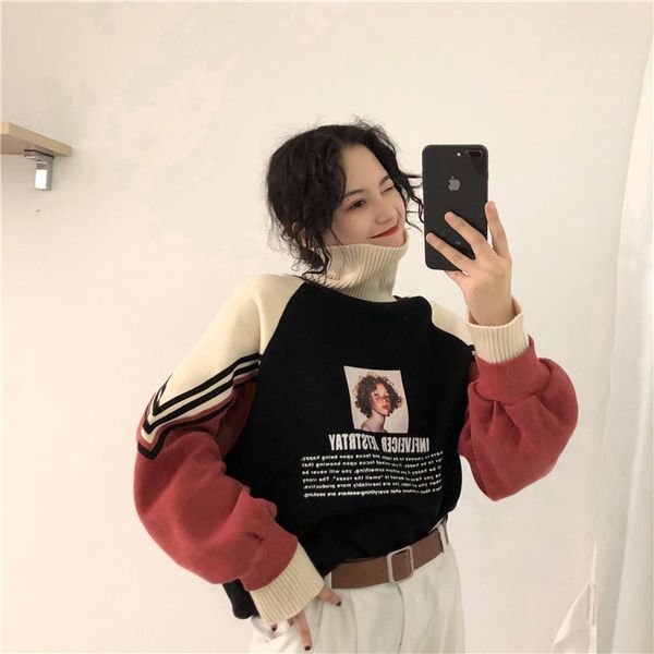women designers clothes 2020 fashion pattern pullover thicken joining high collar long sleeve loose type medium style sweater women winter, Black
women designers clothes 2020 fashion pattern pullover thicken joining high collar long sleeve loose type medium style sweater women winter, Black