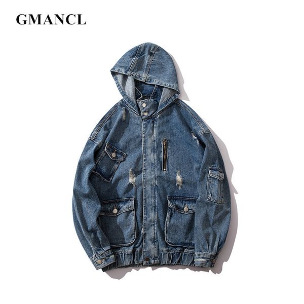 new men retro nostalgia ripped multi-pocket hooded blue jeans jacket hip hop swag streetwear loose holes denim coat outerwear, Black;brown
new men retro nostalgia ripped multi-pocket hooded blue jeans jacket hip hop swag streetwear loose holes denim coat outerwear, Black;brown