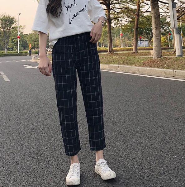 new women's korean version of the wild-style wide loose lattice student harlan cropped pants 1017, Black;white
new women's korean version of the wild-style wide loose lattice student harlan cropped pants 1017, Black;white