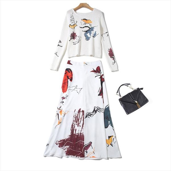 new fashion runway autumn women party office vintage elegant hollow out long sleeve sweater and printing skirt set, Gray
new fashion runway autumn women party office vintage elegant hollow out long sleeve sweater and printing skirt set, Gray