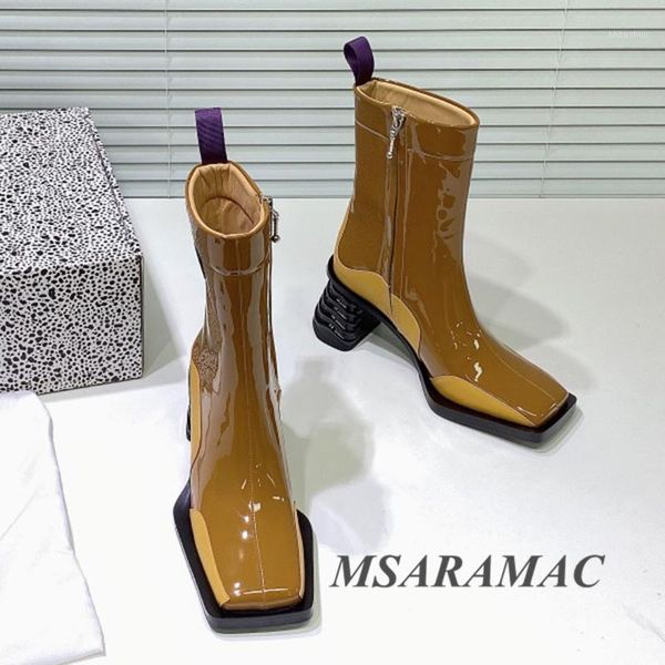 boots fashion stitching color wave strange style heel short leather square toe high ankle retro ladies designer shoes1, Black
boots fashion stitching color wave strange style heel short leather square toe high ankle retro ladies designer shoes1, Black