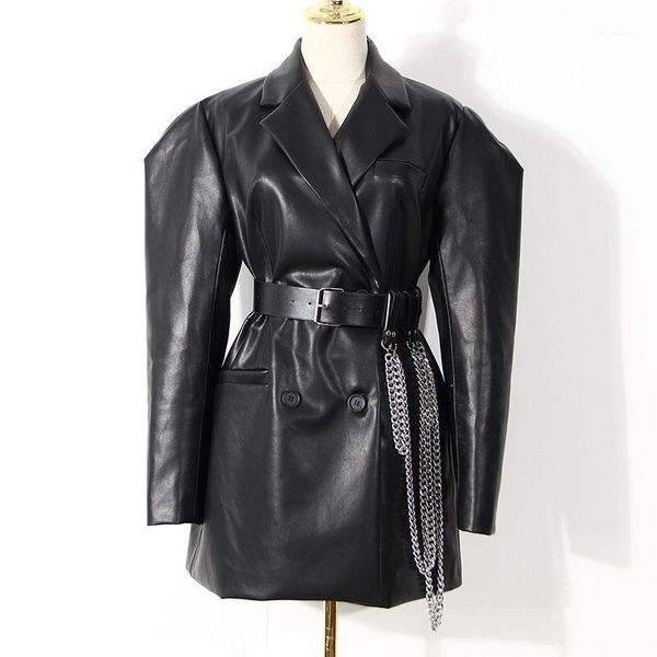 women's jackets seebeautiful loose pu jacket coat lapel puff sleeve double breasted pockets simple fashion 2021 winter women m6131, Black;brown
women's jackets seebeautiful loose pu jacket coat lapel puff sleeve double breasted pockets simple fashion 2021 winter women m6131, Black;brown