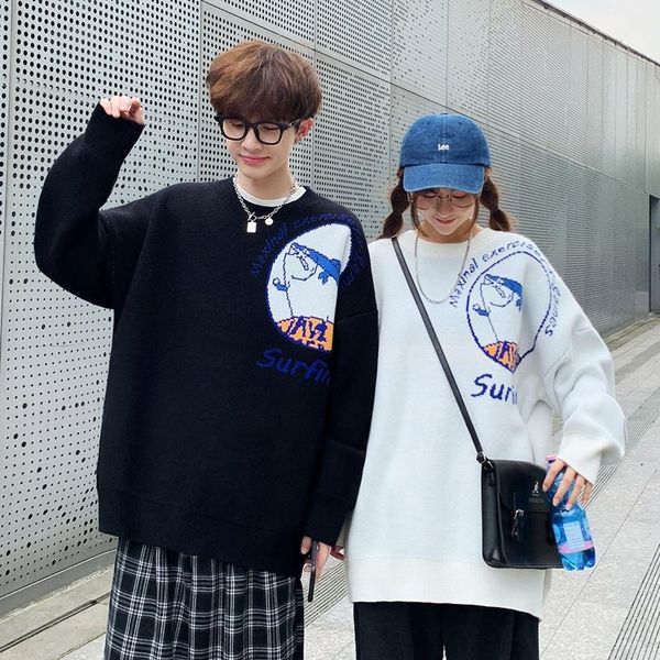 new loose sweater couple style lazy korean fashion pullover personalized knitted fashion printed crew neck sweater for men, White;black
new loose sweater couple style lazy korean fashion pullover personalized knitted fashion printed crew neck sweater for men, White;black