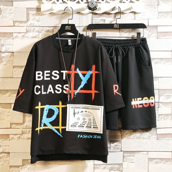 2021 new tracksuit men summer hip hop personality letter graffiti printing half sleeve fashion casual t-shirts + shorts 2 pieces xire, Black
2021 new tracksuit men summer hip hop personality letter graffiti printing half sleeve fashion casual t-shirts + shorts 2 pieces xire, Black