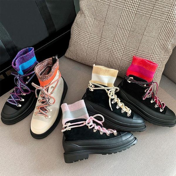 sweet candy boots woman platform shoes woman knitting stretch zapatos de mujer 2020 news botas mujer ins lace up ladies pumps1, Black