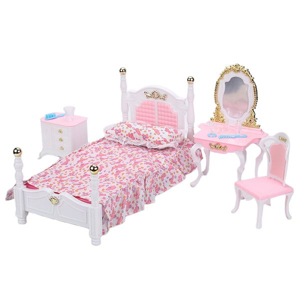 doll-house pink furniture, mini plastic bedroom furniture set for dollhouse bed dresser chair mirror set dollhouse accessories and furniture
doll-house pink furniture, mini plastic bedroom furniture set for dollhouse bed dresser chair mirror set dollhouse accessories and furniture