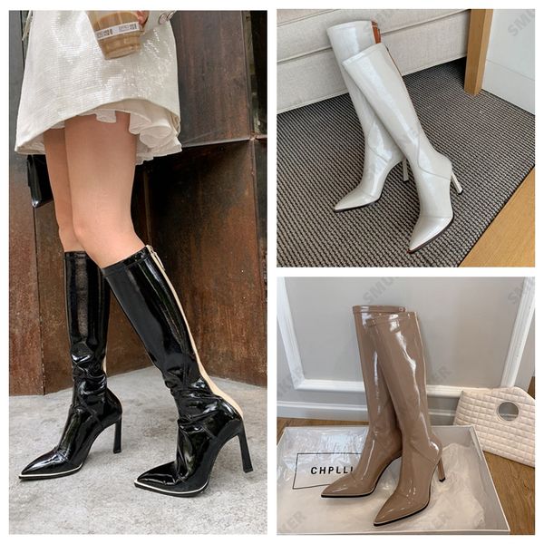 2021 9.5cm heels boots patent leather stylish solid color pointed female women thigh-high knee boots fashion barreled stretch boots, Black
2021 9.5cm heels boots patent leather stylish solid color pointed female women thigh-high knee boots fashion barreled stretch boots, Black