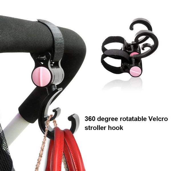 1 Pair Stroller Hooks 360 Degree Rotatable Hook Loop Multipurpose For Wheelchair Stroller Carabiner Clip Baby Carriage Bag Hooks