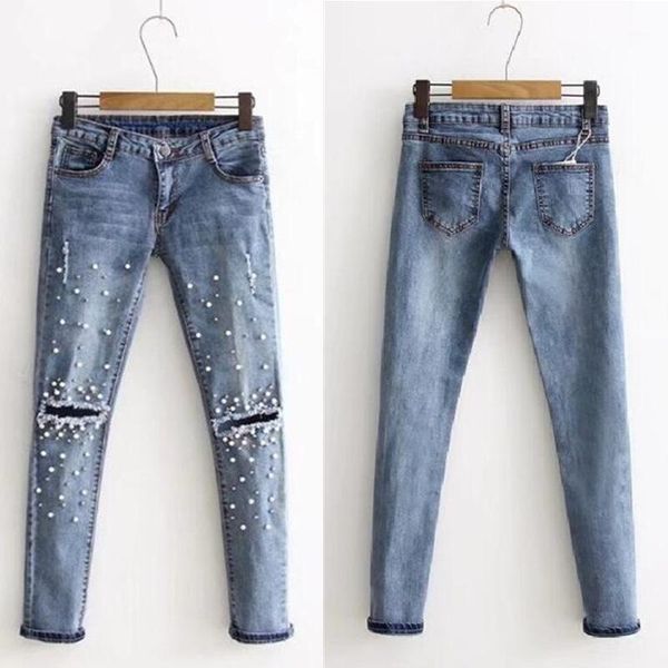 2018 women fashion destroyed ripped pearled slim denim pants embroidered flares jeans trousers denim long hole sexy1, Blue
2018 women fashion destroyed ripped pearled slim denim pants embroidered flares jeans trousers denim long hole sexy1, Blue