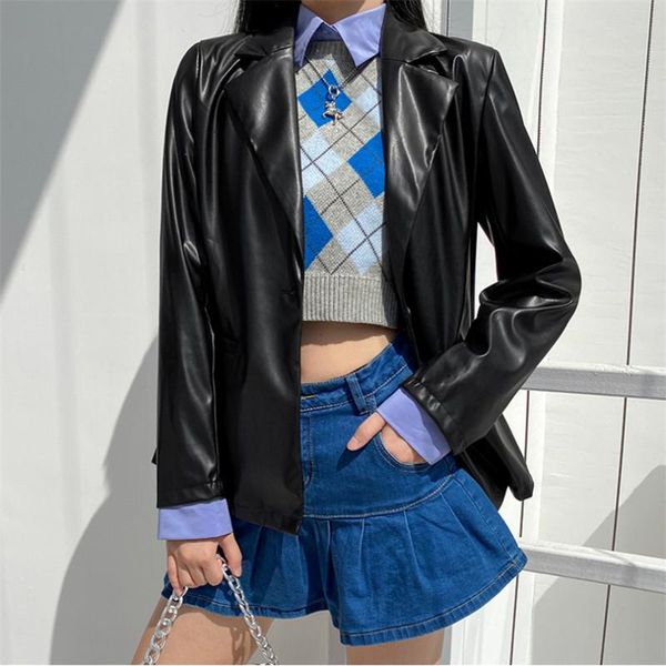 women's jackets fashion pu leather long sleeve lapel collar single button office lady loose european stylish outwear black, Black;brown
women's jackets fashion pu leather long sleeve lapel collar single button office lady loose european stylish outwear black, Black;brown