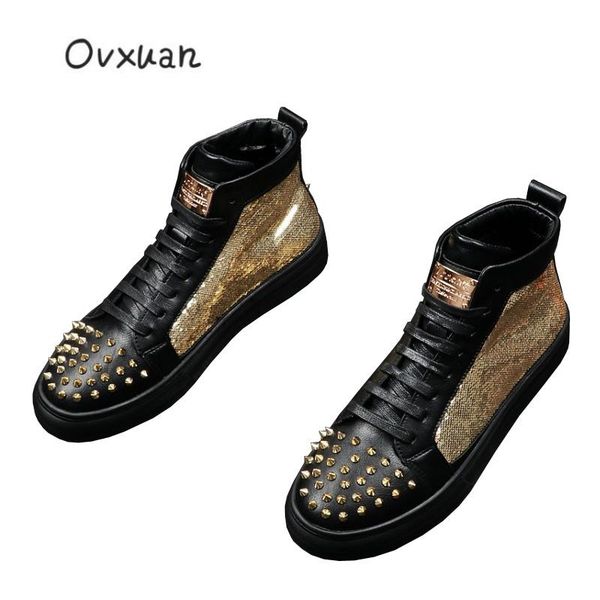 new shinning sequin metal sheet rivet studded shoes men casual comfort high shoes short boots fashion party dress leisure, Black
new shinning sequin metal sheet rivet studded shoes men casual comfort high shoes short boots fashion party dress leisure, Black