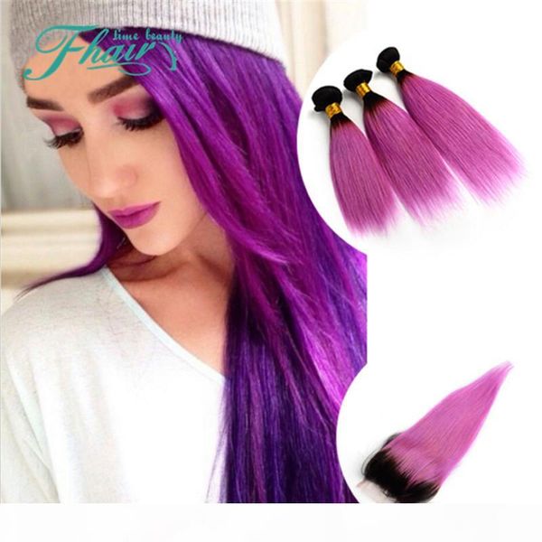 two tone 1b pink wefts bundles with closures ombre straight peruvian human hair weave closure 3 pieces ombre extensions, Black
two tone 1b pink wefts bundles with closures ombre straight peruvian human hair weave closure 3 pieces ombre extensions, Black