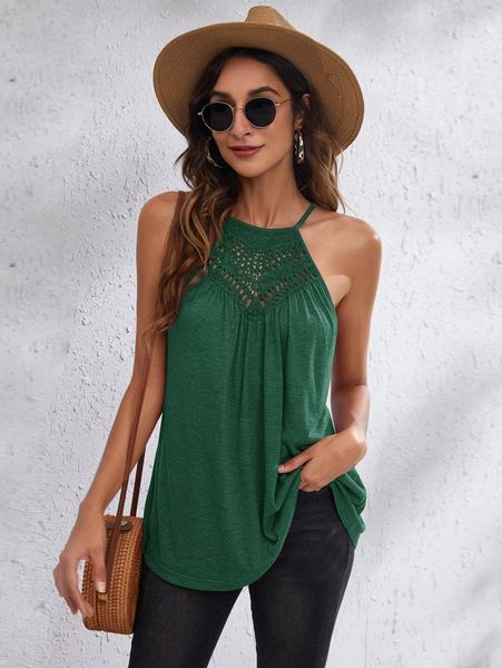 solid cutout detail tie back halter q49j#, White