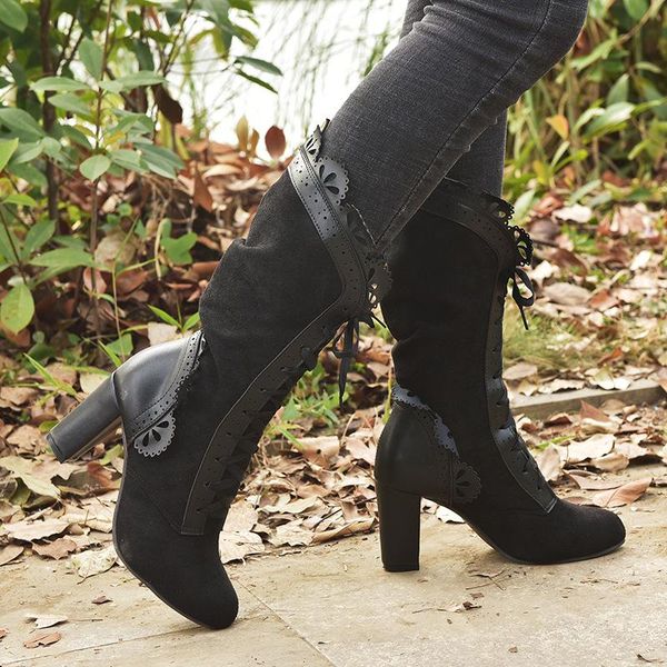 2020 women lace women's high heel middle tube boots botas zapatos mujer retro leather winter shoes booties cowboy botas mujer, Black
2020 women lace women's high heel middle tube boots botas zapatos mujer retro leather winter shoes booties cowboy botas mujer, Black
