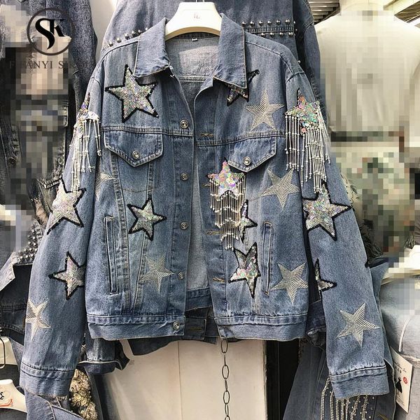 streetwear women's denim jacket fashion embroidery tassel sequins jeans jacket women loose long sleeve denim coat spring autumn1, Black;brown
streetwear women's denim jacket fashion embroidery tassel sequins jeans jacket women loose long sleeve denim coat spring autumn1, Black;brown