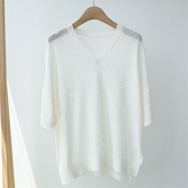 knitted women t shirt 2020 new summer lady short sleeve half sleeve sequins stitching sweater tee female v-neck t-shirts, White
knitted women t shirt 2020 new summer lady short sleeve half sleeve sequins stitching sweater tee female v-neck t-shirts, White