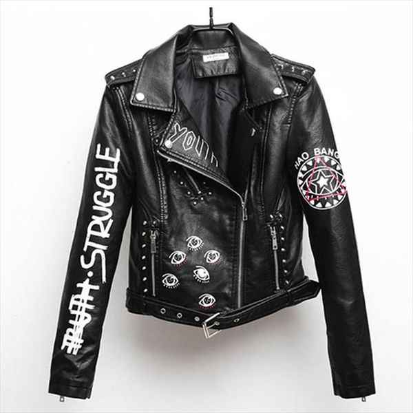 women printed letters pu leather jacket biker moto black faux jacket female pattern black rivet hip hop short zipper coat py21
women printed letters pu leather jacket biker moto black faux jacket female pattern black rivet hip hop short zipper coat py21