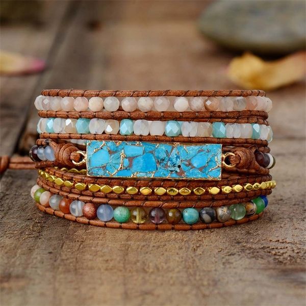 exclusive new women bracelets natural stone jaspers 5 times leather rope wrap beads bracelets femme dropshipping y200730, Black
exclusive new women bracelets natural stone jaspers 5 times leather rope wrap beads bracelets femme dropshipping y200730, Black