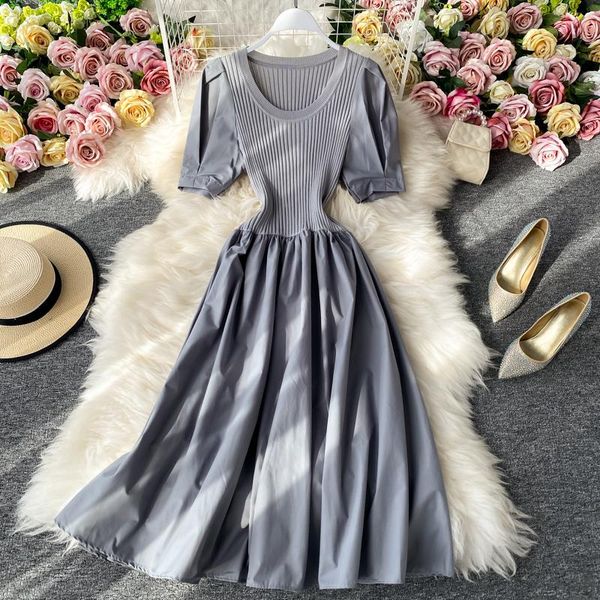 casual dresses fashion women midi dress summer elegant round neck short sleeve female a-line gray black 2021, Black;gray
casual dresses fashion women midi dress summer elegant round neck short sleeve female a-line gray black 2021, Black;gray
