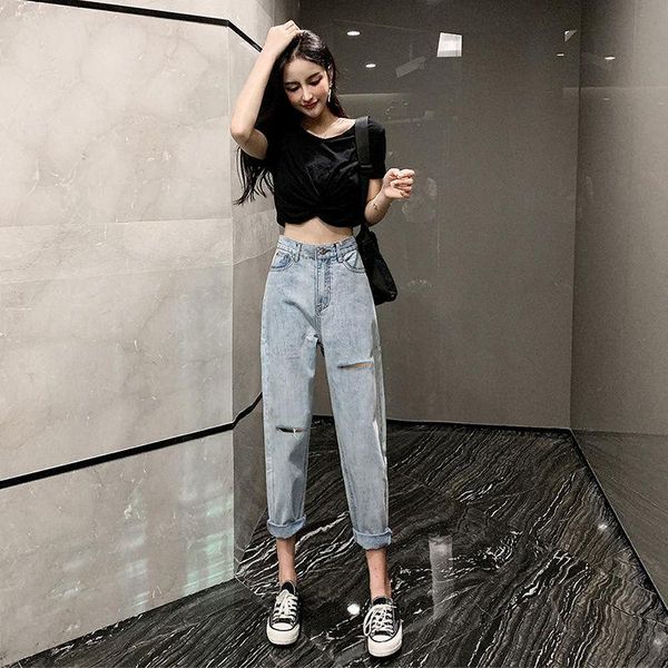 women's jeans light-colored women break loose straight pants spring and summer high-waisted harlem thin nine, Blue
women's jeans light-colored women break loose straight pants spring and summer high-waisted harlem thin nine, Blue