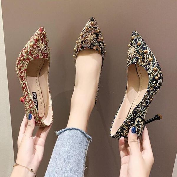 pointed toe heeled women's 2020 spring and autumn new rhinestone printed fine heel single shoes women's shoes rivets, Black
pointed toe heeled women's 2020 spring and autumn new rhinestone printed fine heel single shoes women's shoes rivets, Black
