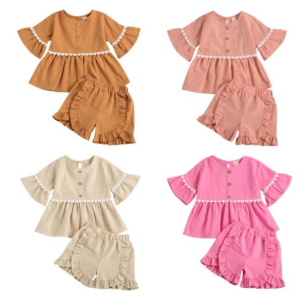 1-5years autumn baby girls clothes sets flare sleeve button lace + mini shorts 2pcs set, White
1-5years autumn baby girls clothes sets flare sleeve button lace + mini shorts 2pcs set, White