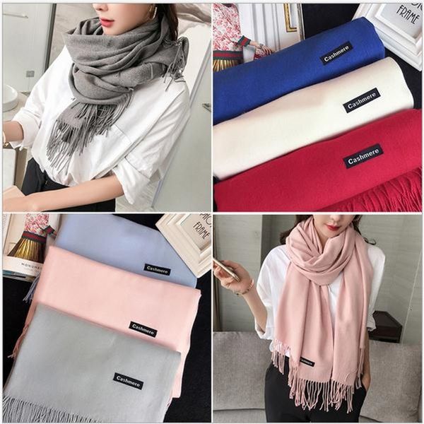 solid color autumn and winter female imitation cashmere scarf new dual-use oversized shawl, Blue;gray 
solid color autumn and winter female imitation cashmere scarf new dual-use oversized shawl, Blue;gray