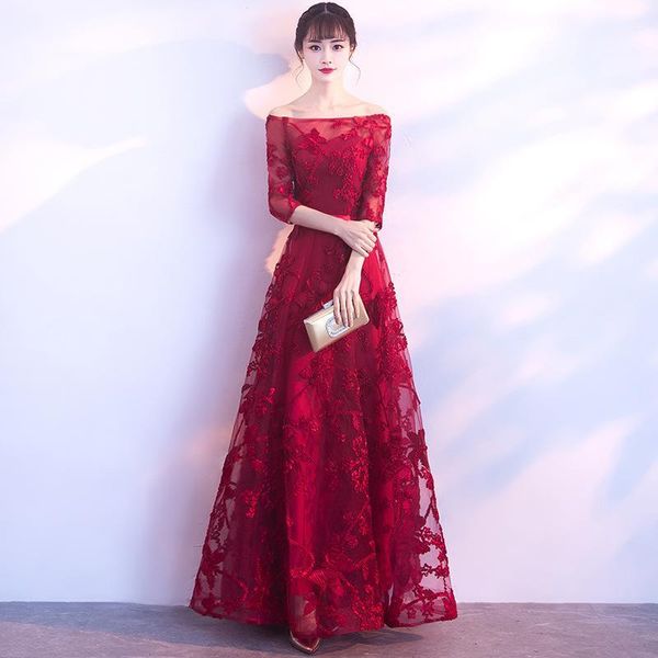 dark red women slash neck party dress fashion wedding banquet bride chinese style elegant prom long mesh gown vestido xs-3xl1, Black;gray
dark red women slash neck party dress fashion wedding banquet bride chinese style elegant prom long mesh gown vestido xs-3xl1, Black;gray
