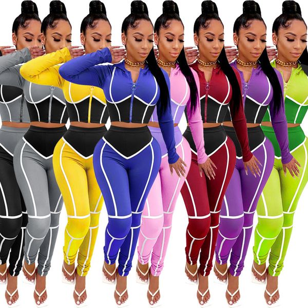 women yoga clothes patchwork tight 2 two piece set tracksuit zipper hooded crop leggings trouser sportswear joggers plus size clothing, Gray 
women yoga clothes patchwork tight 2 two piece set tracksuit zipper hooded crop leggings trouser sportswear joggers plus size clothing, Gray