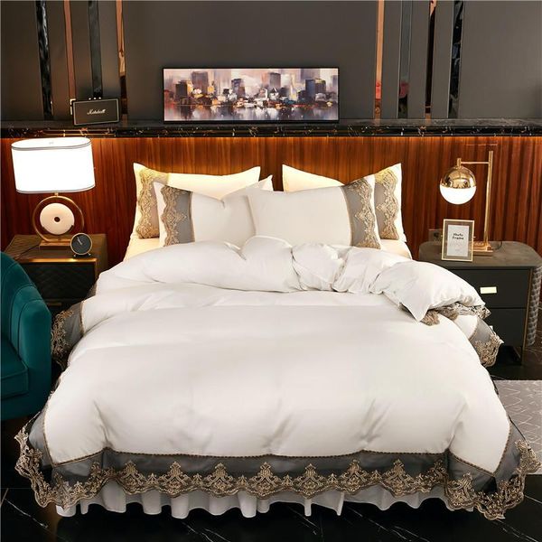 bedding sets 4pcs thickening and sanding lace embroidery king size duvet cover set bed skirt pillowcase bedclothes
bedding sets 4pcs thickening and sanding lace embroidery king size duvet cover set bed skirt pillowcase bedclothes