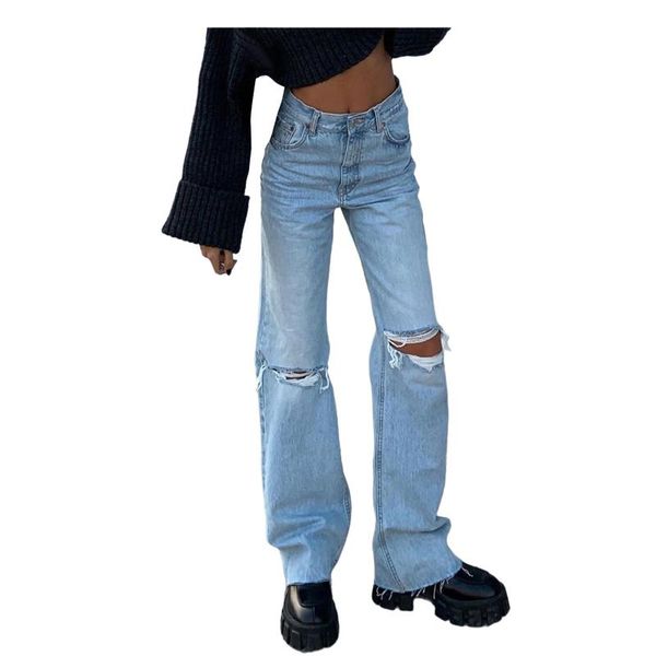 women's jeans 2021 denim for women button high waist pocket elastic hole trousers loose pants ripped trousers#lr3, Blue
women's jeans 2021 denim for women button high waist pocket elastic hole trousers loose pants ripped trousers#lr3, Blue