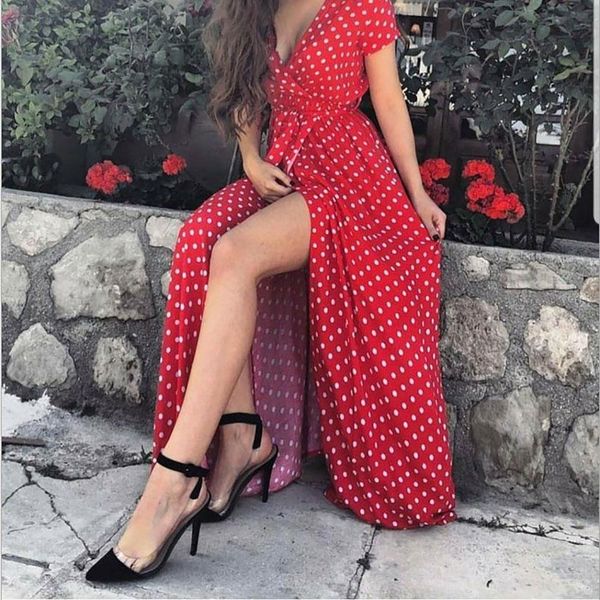 summer women beach party deep-v polka dot slits short sleeve maxi breathable suitable for daily wear, Black;gray
summer women beach party deep-v polka dot slits short sleeve maxi breathable suitable for daily wear, Black;gray
