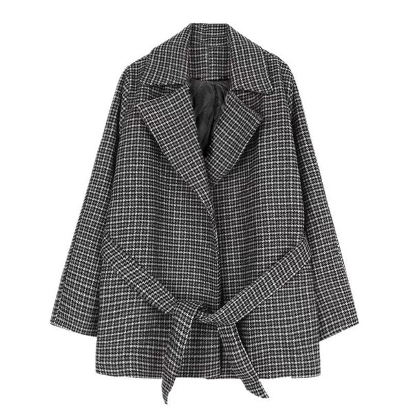 women's wool & blends vintage houndstooth woolen short coat women 2021 autumn winter jackets waist thickened double-sided suit 140a, Black
women's wool & blends vintage houndstooth woolen short coat women 2021 autumn winter jackets waist thickened double-sided suit 140a, Black