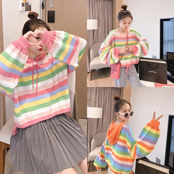 uohen rainbow loose stripe korean sweater women's hoodie pullover pulloverhoodie pullover short bottomed shirt version slouchy 2020 new, White;black
uohen rainbow loose stripe korean sweater women's hoodie pullover pulloverhoodie pullover short bottomed shirt version slouchy 2020 new, White;black