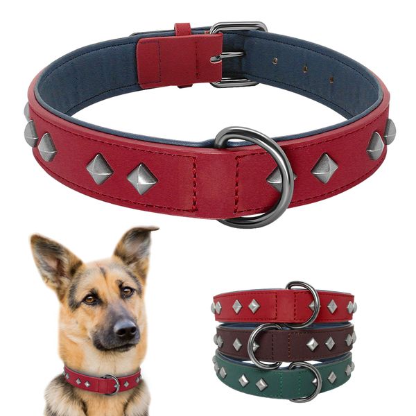 dog's adjustable leather collar with rivets, medium and large pads, german shepherd dog walking training
dog's adjustable leather collar with rivets, medium and large pads, german shepherd dog walking training