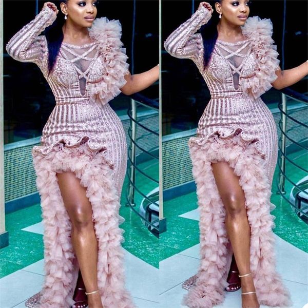 luxury sheath evening dresses ruffles tulle glitter sequins prom dress long sleeves fashion sweep train custom made robe de soirée, Black;red
luxury sheath evening dresses ruffles tulle glitter sequins prom dress long sleeves fashion sweep train custom made robe de soirée, Black;red
