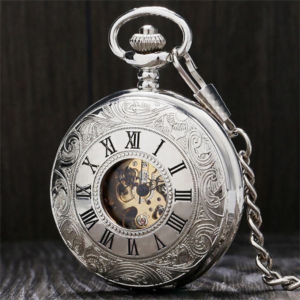 silver hand winding mechanical pocket watch roman numerals display punk pendant men clock vintage fashioned watch 30 cm chain t200502, Slivery;golden
silver hand winding mechanical pocket watch roman numerals display punk pendant men clock vintage fashioned watch 30 cm chain t200502, Slivery;golden