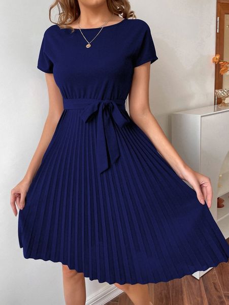 pleated hem self belted dress r30u#, Black;gray 
pleated hem self belted dress r30u#, Black;gray
