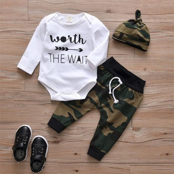 newborn baby boys girls clothes toddler set fashion letter long sleeve romper+camouflage pants+hat infant clothing outfits lj201221, White
newborn baby boys girls clothes toddler set fashion letter long sleeve romper+camouflage pants+hat infant clothing outfits lj201221, White