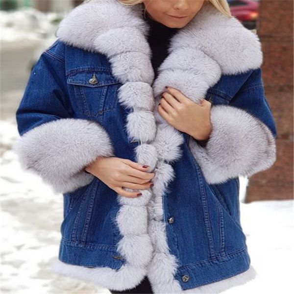 long style denim jacket with fur long sleeve lapel plus size women clothing winter elegant women fleece coats, Black
long style denim jacket with fur long sleeve lapel plus size women clothing winter elegant women fleece coats, Black