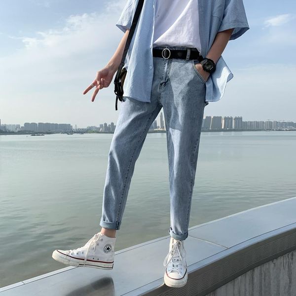 stretch jeans men's trendy brand casual wild self-cultivation feet korean trend nine-point pants male students retro kg-594, Blue
stretch jeans men's trendy brand casual wild self-cultivation feet korean trend nine-point pants male students retro kg-594, Blue